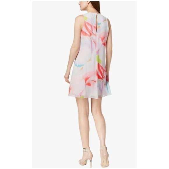 Calvin Klein Dress 12 Sleeveless Flowy Blush Floral Stretch Career Church NEW - Picture 2 of 13